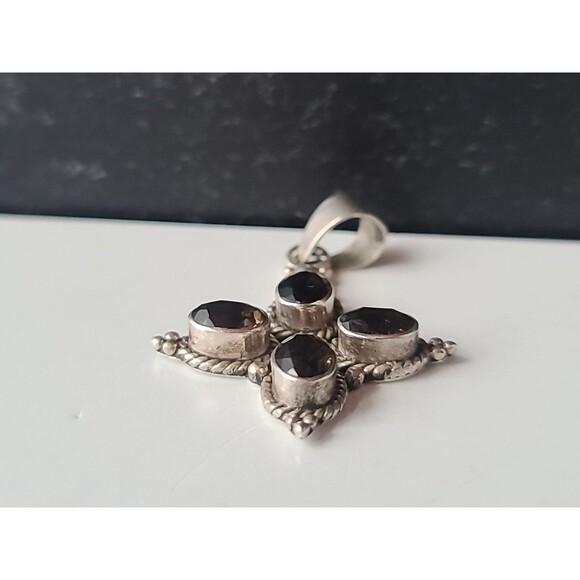 925 Sterling Silver Smoky Quartz Pendant Vintage - Picture 5 of 10